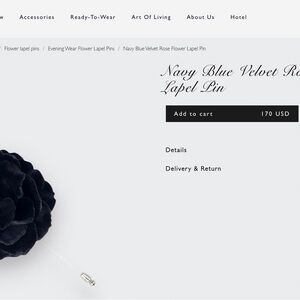 Cinabre Navy Blue Velvet Rose Lapel Pin